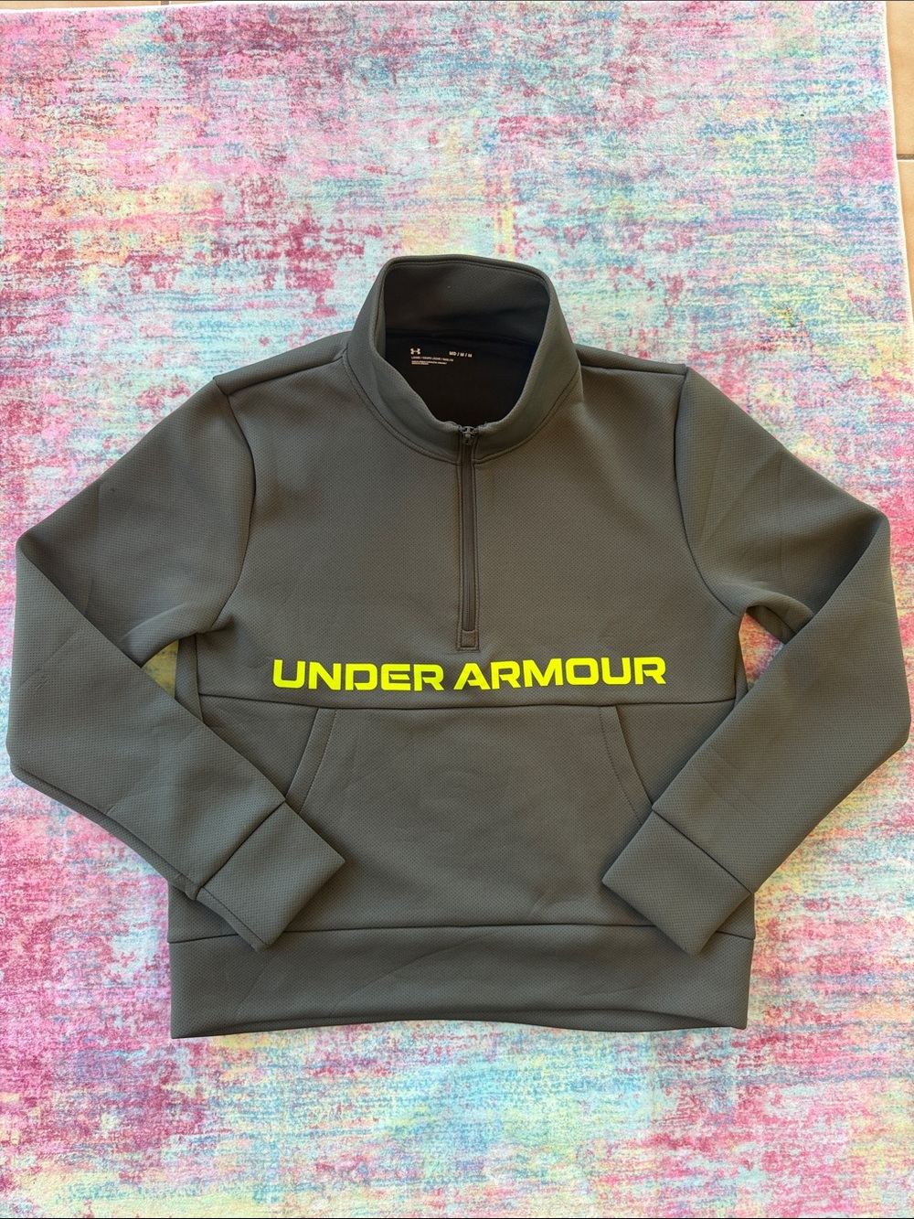 Under Armour Men's Charcoal Half-Zip Sweatshirt with Neon Yellow Logo